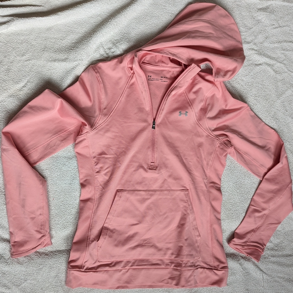 Under Armour fitted coldgear hoodie, size M, pink, never worn